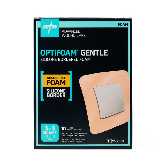 Optifoam Gentle Foam with Silicone Adhesive Border  3" x 3" - MSC2033EP