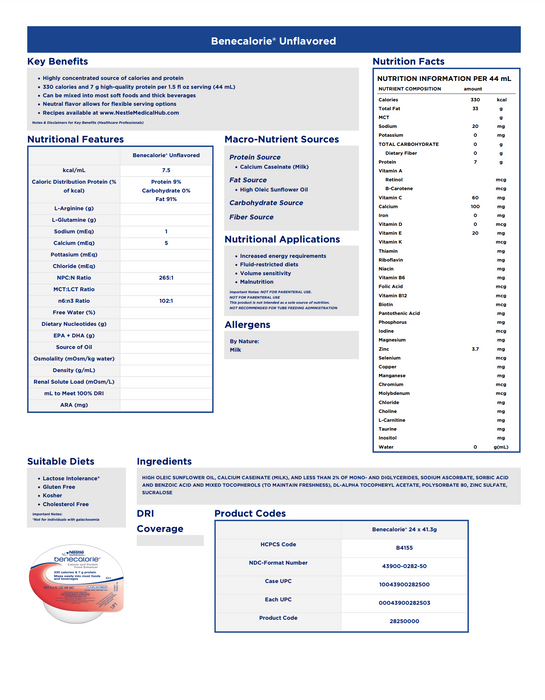 Benecalorie® Unflavored Calorie and Protein Food Enhancer 1.5 oz. Cup - Case of 24