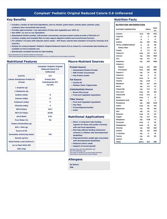 Compleat® Pediatric Original 0.6 Reduced Calorie Pediatric Tube Feeding Formula 8oz - Case of 24