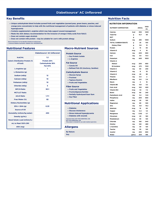Diabetisource® AC Unflavored Tube Feeding Formula 8.45 oz. -  24/Carton