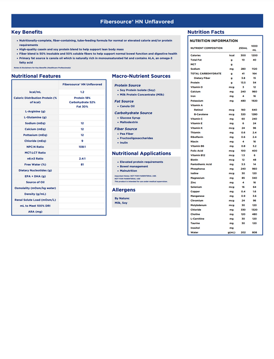 Fibersource® HN Tube Feeding Formula 8.45 oz. Unflavored-  24/Carton