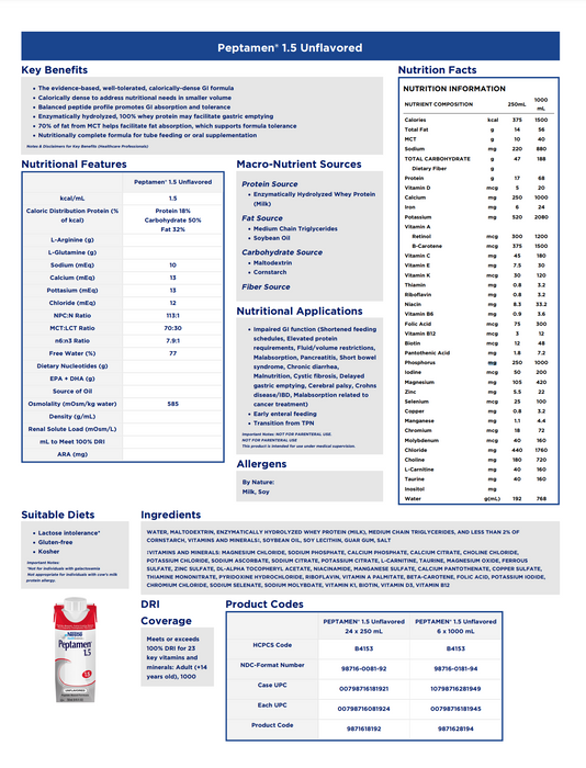 Peptamen® 1.5 Tube Feeding Formula 8.45 oz. Unflavored-  24/Carton