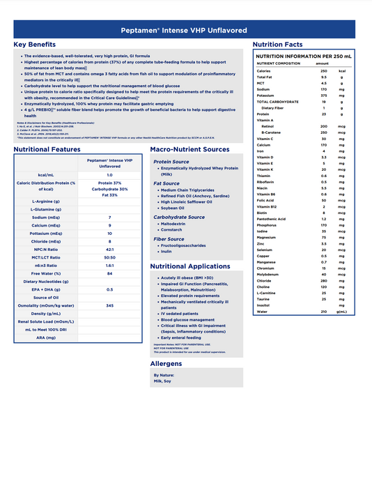 Peptamen® Intense VHP Tube Feeding Formula 8.45 oz. Unflavored-  24/Carton