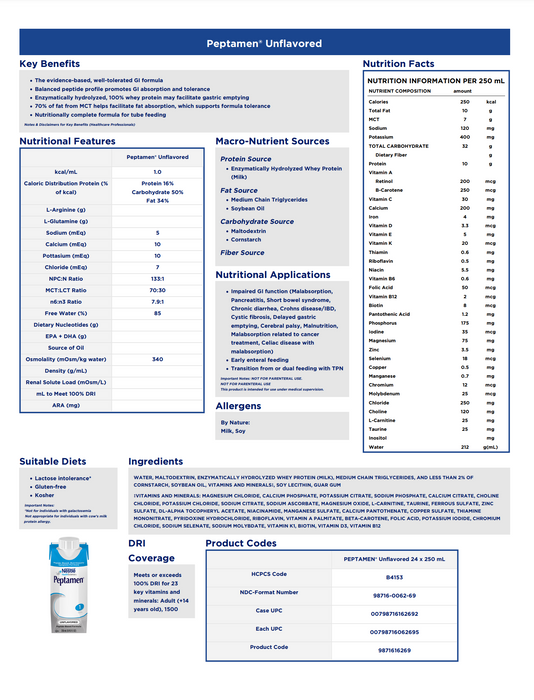 Peptamen® Tube Feeding Formula 8.45 oz. Unflavored-  24/Carton