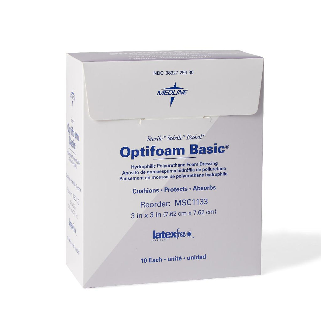 Optifoam Thin Adhesive Foam Dressing, 4 x 4 10/Box